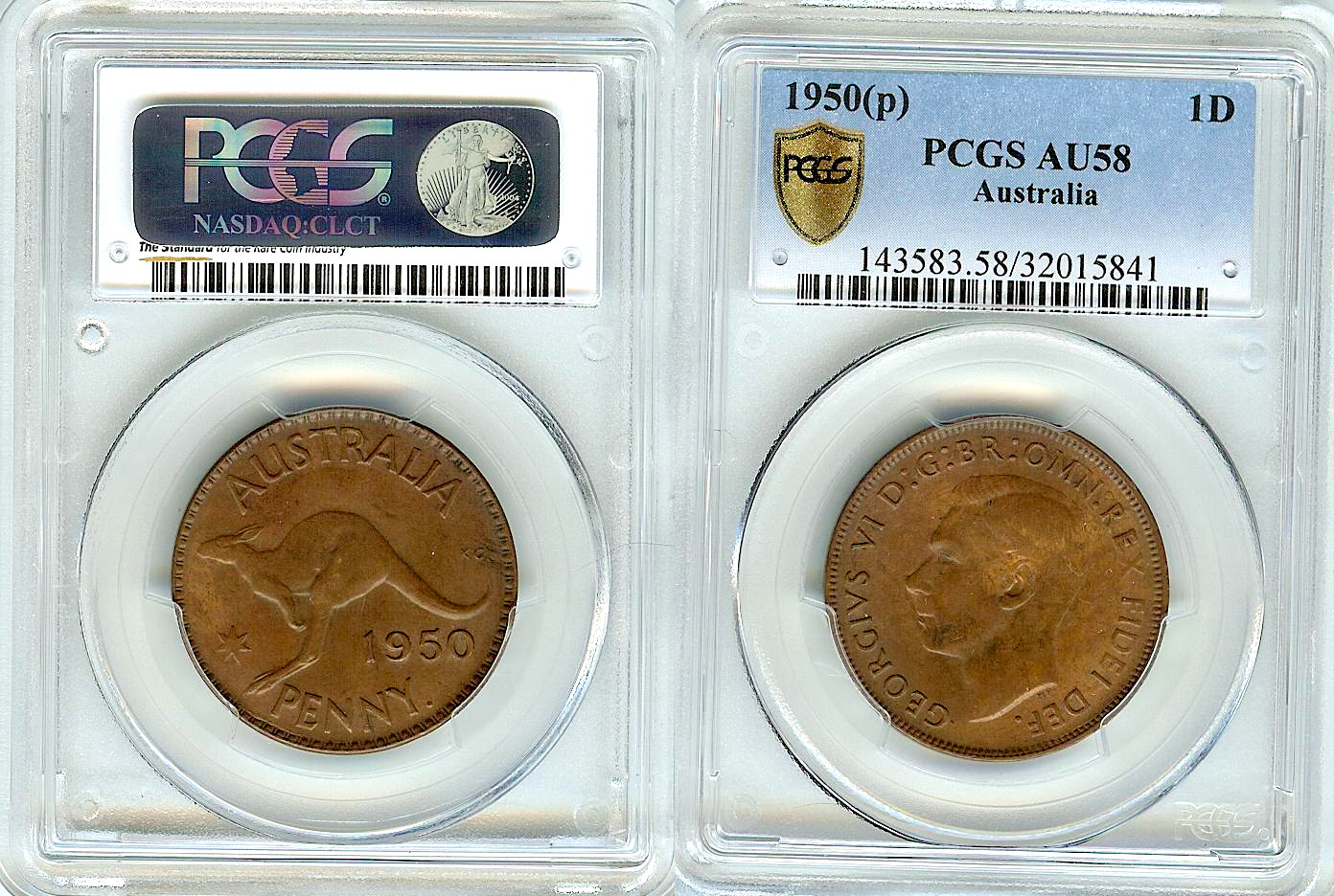Australian Penny 1950Y. PCGS AU58